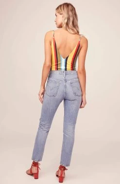 Thelma Striped Bodysuit -Chic Outfit Shop ACT15274 YELLOW MULTI STRIPE 6