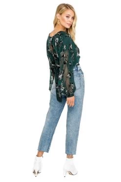 Tie Back Long Sleeve Wrap Blouse 8 Tie Back Long Sleeve Wrap Blouse -Chic Outfit Shop ACT15334C GREEN FLORAL 3
