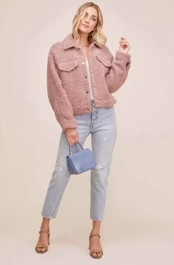 Faux Shearling Trucker Jacket -Chic Outfit Shop ACT15360 DUSTY PINK 1