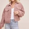 Faux Shearling Trucker Jacket -Chic Outfit Shop ACT15360 DUSTY PINK 2