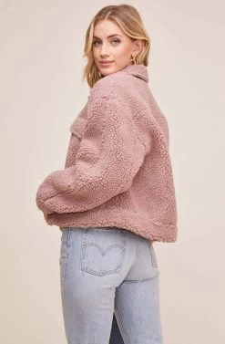 Faux Shearling Trucker Jacket -Chic Outfit Shop ACT15360 DUSTY PINK 5