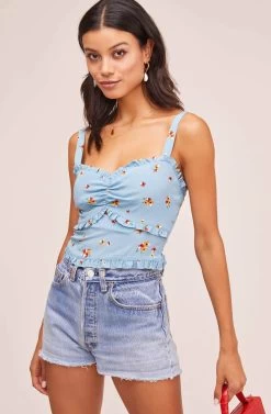 Claudia Floral Top -Chic Outfit Shop ACT15383 SKY BLUE PANSY 5B
