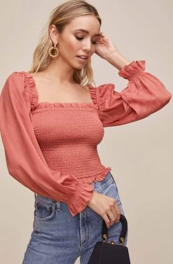 Teri Smocked Top -Chic Outfit Shop ACT15397B CORAL 3 50862d07 ed23 4415 b43d 11fcb1eaa7d4