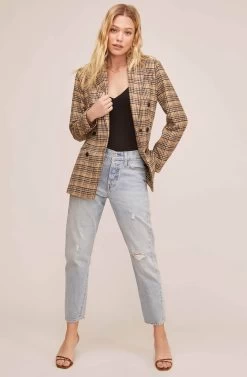 Greta Blazer -Chic Outfit Shop ACT15553 HONEY MUSTARD PLAID 1