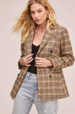 Greta Blazer -Chic Outfit Shop ACT15553 HONEY MUSTARD PLAID 3