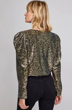 Shimmy Leopard Sequin Bodysuit 12 Shimmy Leopard Sequin Bodysuit -Chic Outfit Shop ACT15596 GOLD LEOPARD SEQUIN 4