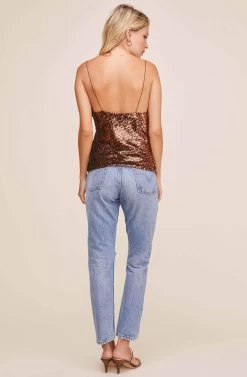 Mai Sequin Cowl Neck Top 9 Mai Sequin Cowl Neck Top -Chic Outfit Shop ACT15676 RUST GOLD SEQUINS 3