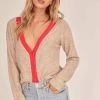 Constance Two Tone Cardigan -Chic Outfit Shop ACT15725 HOT PINK TAUPE COMBO 2A