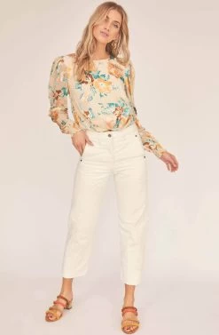 Muffy Floral Jacquard Top -Chic Outfit Shop ACT15779 CREAM JADE FLORAL 1A