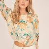 Muffy Floral Jacquard Top 2 Muffy Floral Jacquard Top -Chic Outfit Shop ACT15779 CREAM JADE FLORAL 2A