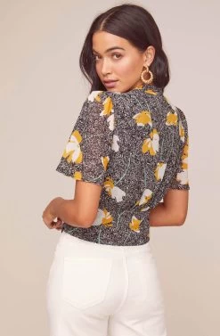 Rosie Floral Crop Top -Chic Outfit Shop ACT15910 BLACK MUSTARD FLORAL 4