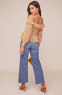 Soiree Floral Cold Shoulder Top -Chic Outfit Shop ACT15926 TANGERINE MULTI FLORAL 3A