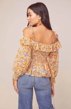 Soiree Floral Cold Shoulder Top -Chic Outfit Shop ACT15926 TANGERINE MULTI FLORAL 4