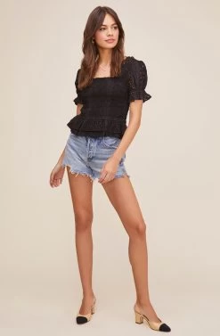 Retreat Eyelet Top 15 Retreat Eyelet Top -Chic Outfit Shop ACT16021 BLACK 1