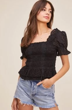 Retreat Eyelet Top 14 Retreat Eyelet Top -Chic Outfit Shop ACT16021 BLACK 2