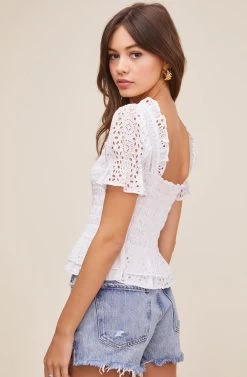 Retreat Eyelet Top 13 Retreat Eyelet Top -Chic Outfit Shop ACT16021 WHITE 4