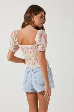 Bondi Floral Eyelet Top -Chic Outfit Shop ACT16043B OFF WHITEPINKMULTI 4