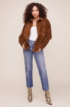 Etta Fringe Jacket -Chic Outfit Shop ACT16123 BROWN 1
