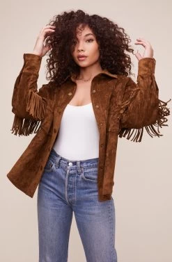 Etta Fringe Jacket -Chic Outfit Shop ACT16123 BROWN 4