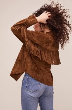 Etta Fringe Jacket -Chic Outfit Shop ACT16123 BROWN 7