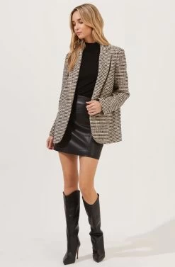 Harlow Houndstooth Oversized Blazer -Chic Outfit Shop ACT16133B HAZELNUT BLACKHOUNDSTOOTH 1