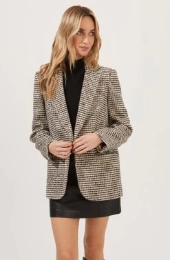 Harlow Houndstooth Oversized Blazer -Chic Outfit Shop ACT16133B HAZELNUT BLACKHOUNDSTOOTH 2