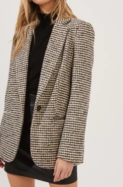 Harlow Houndstooth Oversized Blazer -Chic Outfit Shop ACT16133B HAZELNUT BLACKHOUNDSTOOTH 4