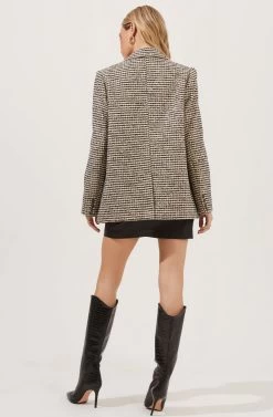 Harlow Houndstooth Oversized Blazer -Chic Outfit Shop ACT16133B HAZELNUT BLACKHOUNDSTOOTH 5