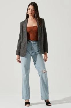 Harlow Herringbone Blazer -Chic Outfit Shop ACT16133H BROWN BLUEHERRINGBONE 1 NEW