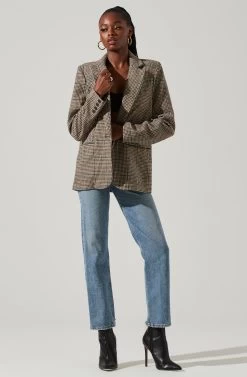 Harlow Plaid Blazer 9 Harlow Plaid Blazer -Chic Outfit Shop ACT16133W BROWN GREENPLAID 1