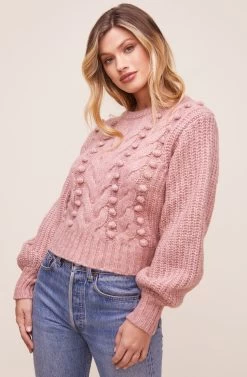 Tina Pom Pom Sweater 35 Tina Pom Pom Sweater -Chic Outfit Shop ACT16146 DUSTY ROSE 2