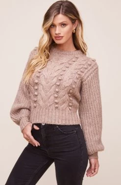 Tina Pom Pom Sweater 24 Tina Pom Pom Sweater -Chic Outfit Shop ACT16146 TAUPE 2