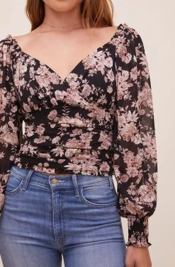 Ellis Floral Top -Chic Outfit Shop ACT16465 BLACKDUSTYROSEFLORAL 6