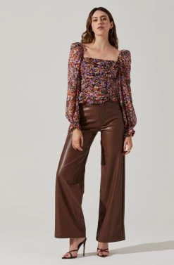 Tonina Floral Square Neck Puff Sleeve Top -Chic Outfit Shop ACT16469C ORANGEPURPLEFLORAL 5