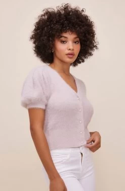 Alba Puff Sleeve Cardigan -Chic Outfit Shop ACT16475 LIGHTMAUVE 2