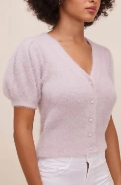 Alba Puff Sleeve Cardigan -Chic Outfit Shop ACT16475 LIGHTMAUVE 4