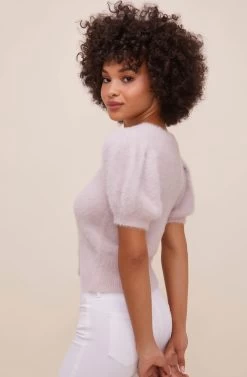 Alba Puff Sleeve Cardigan -Chic Outfit Shop ACT16475 LIGHTMAUVE 6