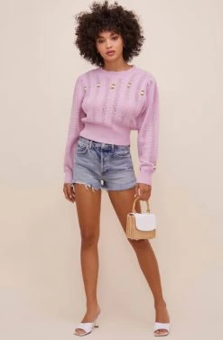 Taya Floral Embroidered Sweater -Chic Outfit Shop ACT16514 LILAC 1