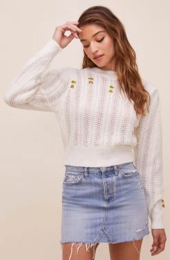 Taya Floral Embroidered Sweater -Chic Outfit Shop ACT16514 OFFWHITE 2