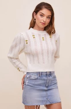 Taya Floral Embroidered Sweater -Chic Outfit Shop ACT16514 OFFWHITE 5