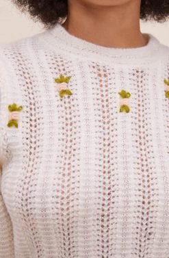 Taya Floral Embroidered Sweater -Chic Outfit Shop ACT16514 OFFWHITE 8