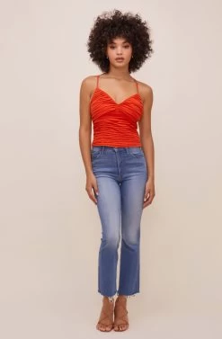 Helma Pleated Top -Chic Outfit Shop ACT16545 HOTORANGE 1