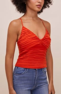 Helma Pleated Top -Chic Outfit Shop ACT16545 HOTORANGE 4