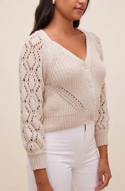 Angelica Pointelle Knit Cardigan -Chic Outfit Shop ACT16550 CREAM 4