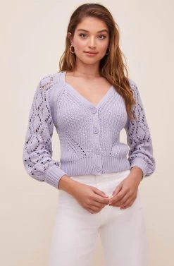 Angelica Pointelle Knit Cardigan -Chic Outfit Shop ACT16550 PERIWINKLE 3