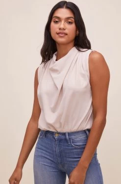 Remi Mock Neck Sleeveless Bodysuit -Chic Outfit Shop ACT16564 SAND 3