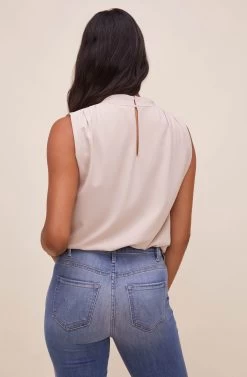 Remi Mock Neck Sleeveless Bodysuit -Chic Outfit Shop ACT16564 SAND 6