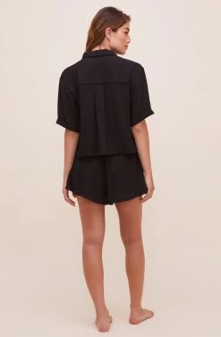 Chrysanthe Short Sleeve Button Up Top 20 Chrysanthe Short Sleeve Button Up Top -Chic Outfit Shop ACT16584 BLACK 4