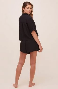 Chrysanthe Short Sleeve Button Up Top 22 Chrysanthe Short Sleeve Button Up Top -Chic Outfit Shop ACT16584 BLACK 5