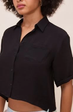 Chrysanthe Short Sleeve Button Up Top 25 Chrysanthe Short Sleeve Button Up Top -Chic Outfit Shop ACT16584 BLACK 7